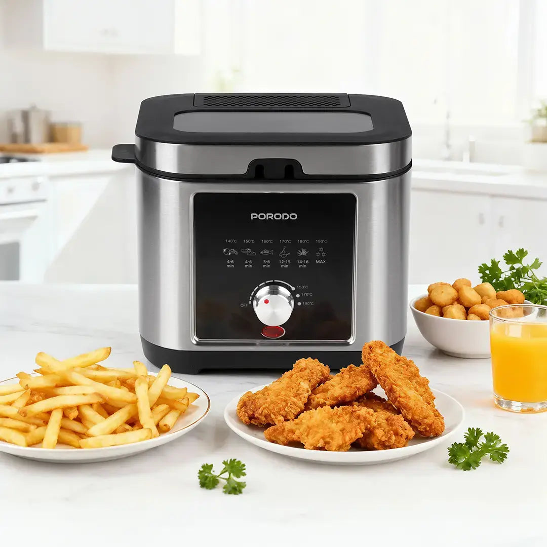 Porodo Lifestyle Stainless Steel 2.5l Deep Fryer Adjustable Temperature | Non-Stick Tray - PDLFSTED02FSL