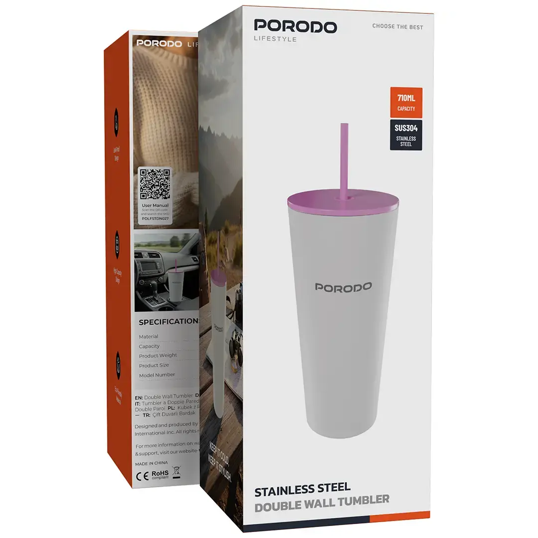 Porodo Lifestyle Stainless Steel Double Wall Tumbler - PDLFSTDN027WH