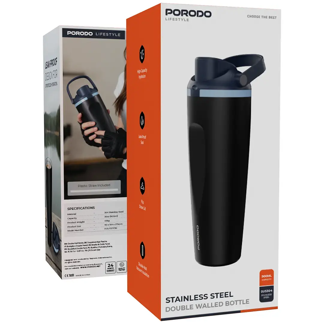 Porodo Lifestyle Stainless Steel Double Walled Bottle - PDLFST1796BK