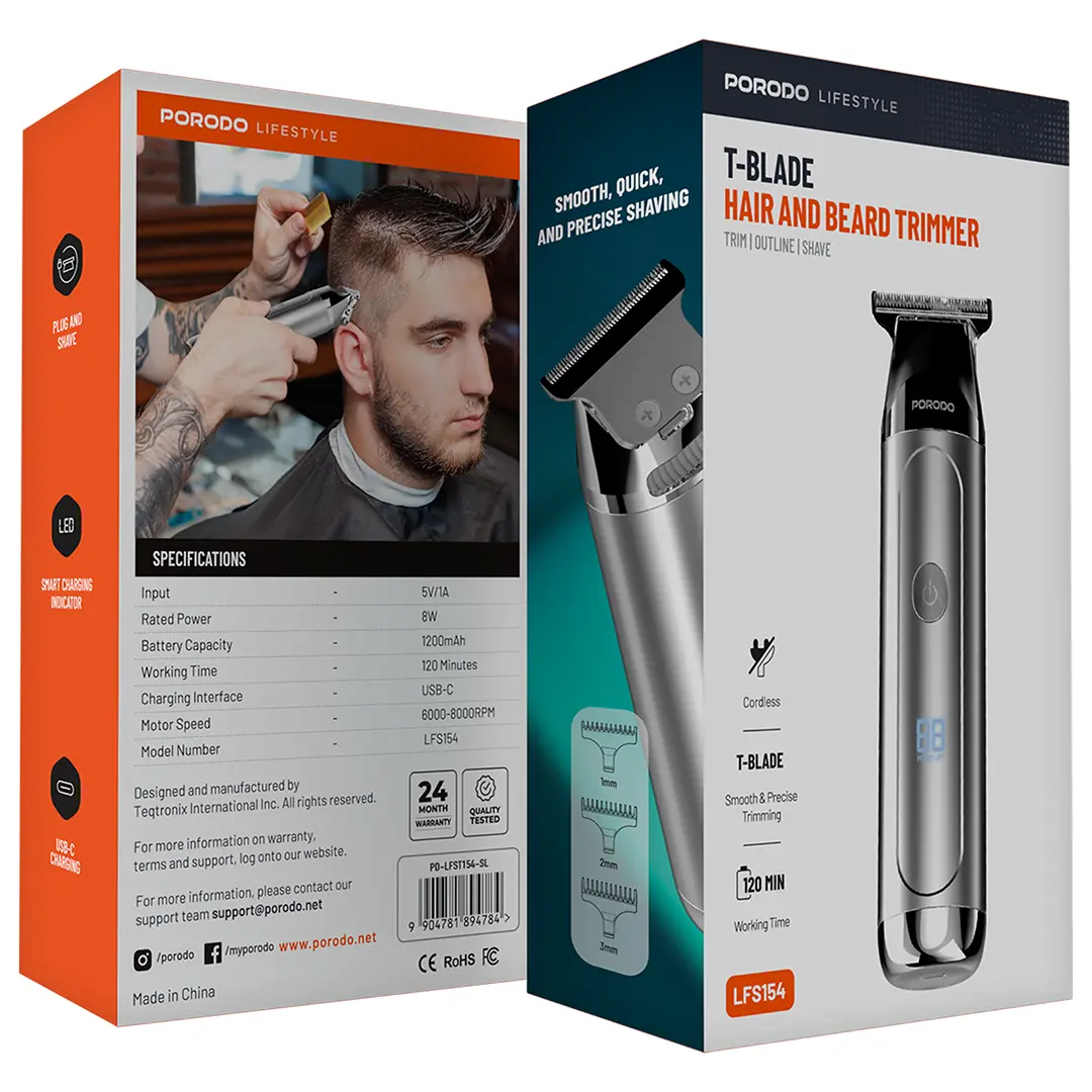 Porodo Lifestyle T-Blade Hair And Beard Trimmer - PDLFST154BK