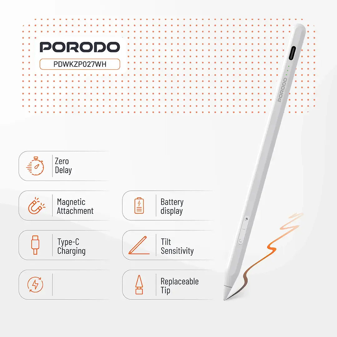 Porodo Magnetic Pen for iPad - PD-WKZP027-WH