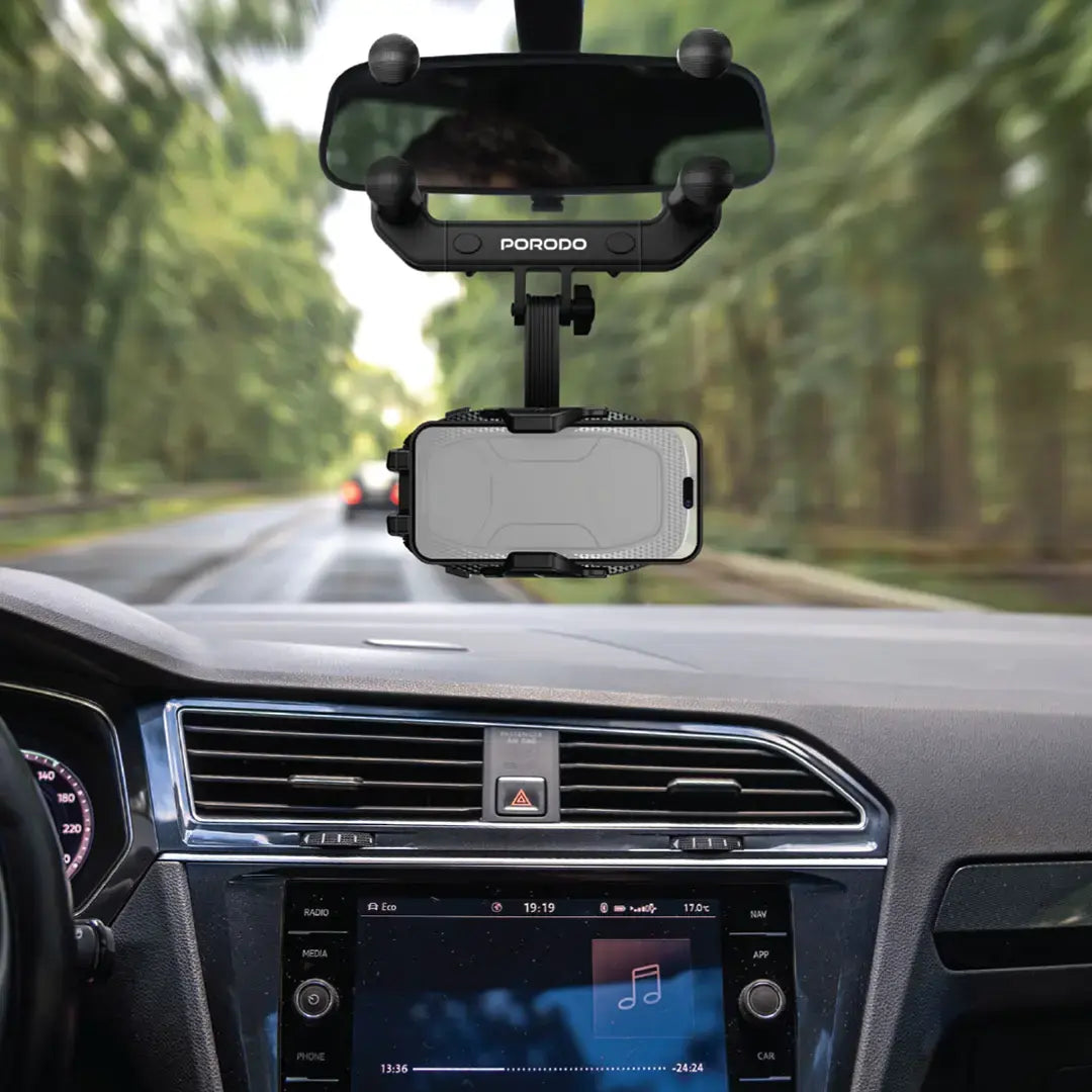 Porodo Mirror-Mounted Phone Holder Bracket with Extendable Arm - PDRVMPHBK