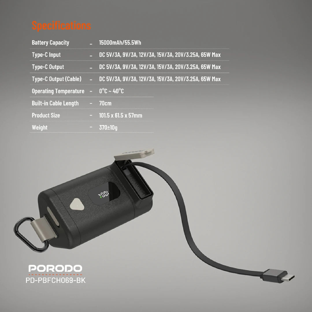 Porodo Power Bank PB069 15000mAh - PD-PBFCH069-BK