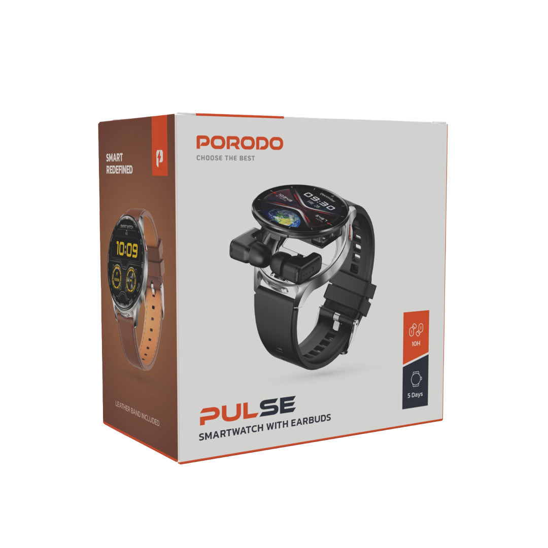 Porodo Pulse Smartwatch With Earbuds - PD-PULSE-BK