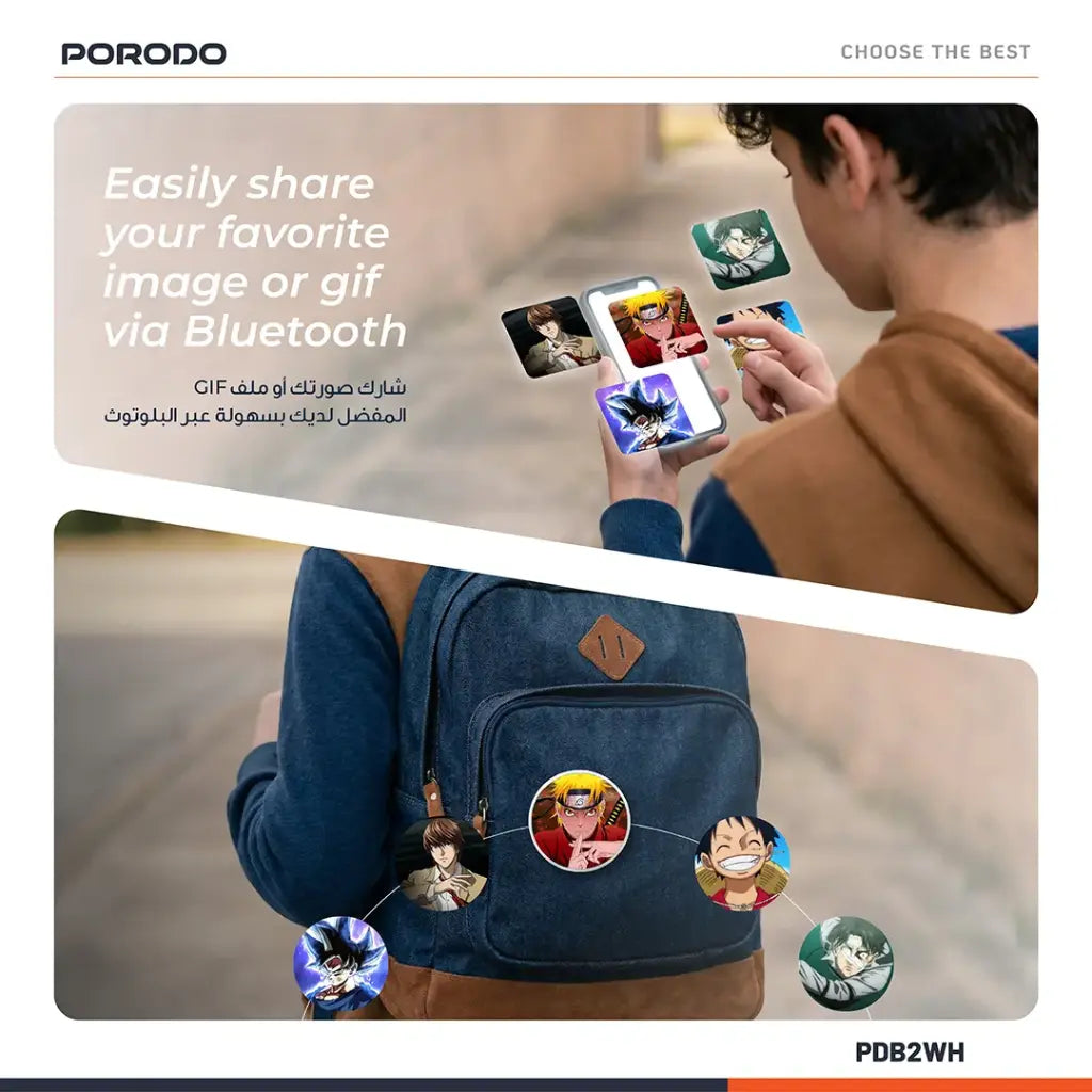 Porodo روبو تاج شارة بادج ماجيك برو 1.85 بوصة بشاشة دائرية HD - أبيض