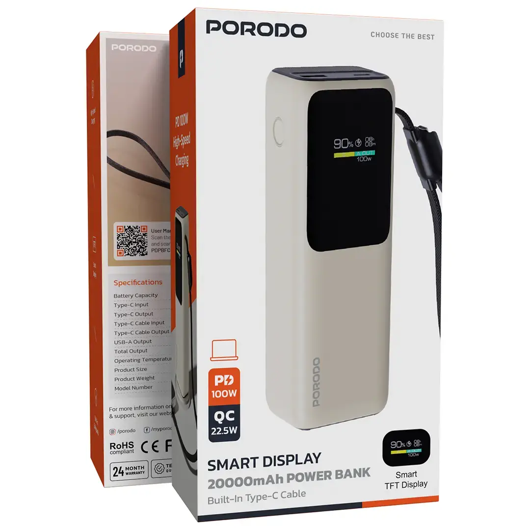 Porodo Smart Display 20000mAh Power Bank - PDPBFCH098BG