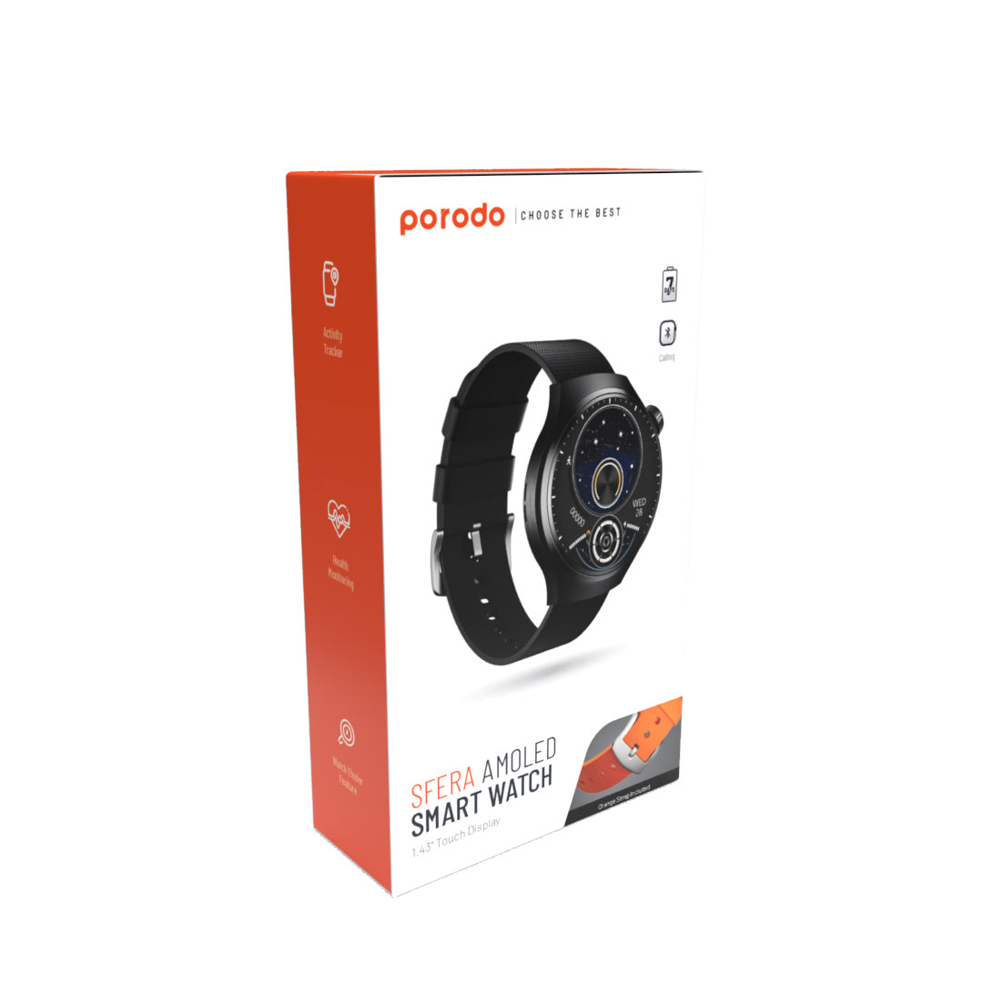 Porodo Sfera Amoled Smart Watch - PD-SFERA-BK