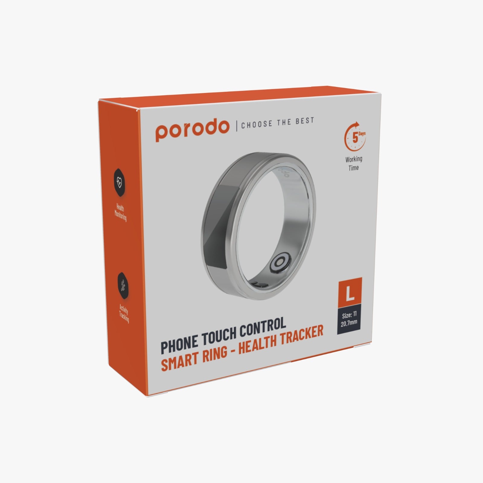 Porodo Phone Touch Control Smart Ring-Health Tracker L 20.7mm - PD-SRT11-BK