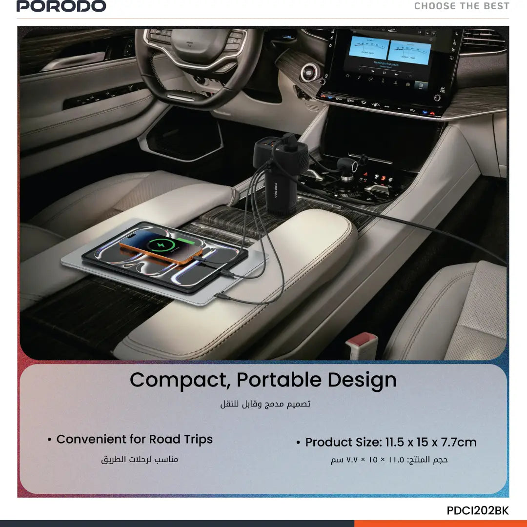 Porodo SOLVO عاكس تيار كهربائي شامل 300 واط - أسود