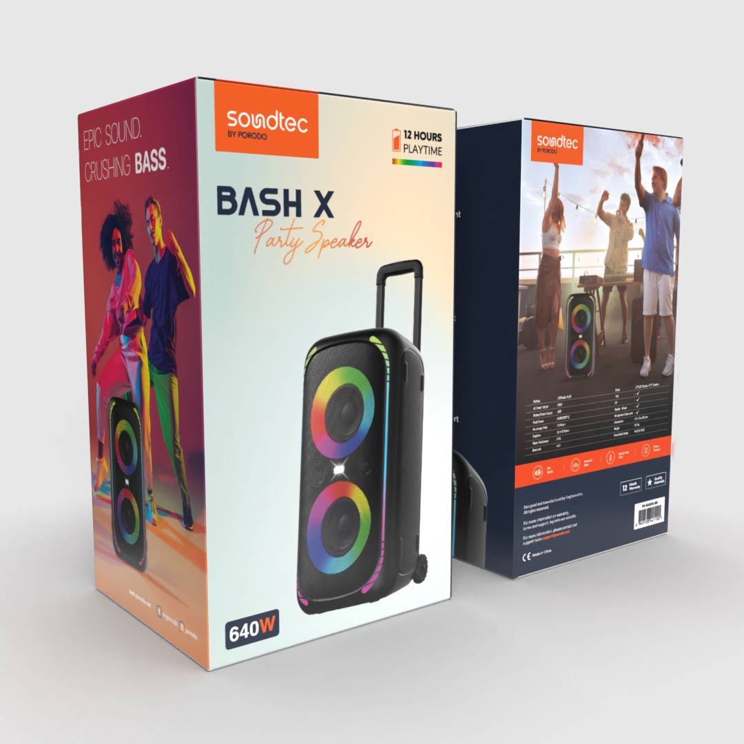 Porodo Soundtec Bash X Party Speaker with Trolly - PD-BASHX-BK