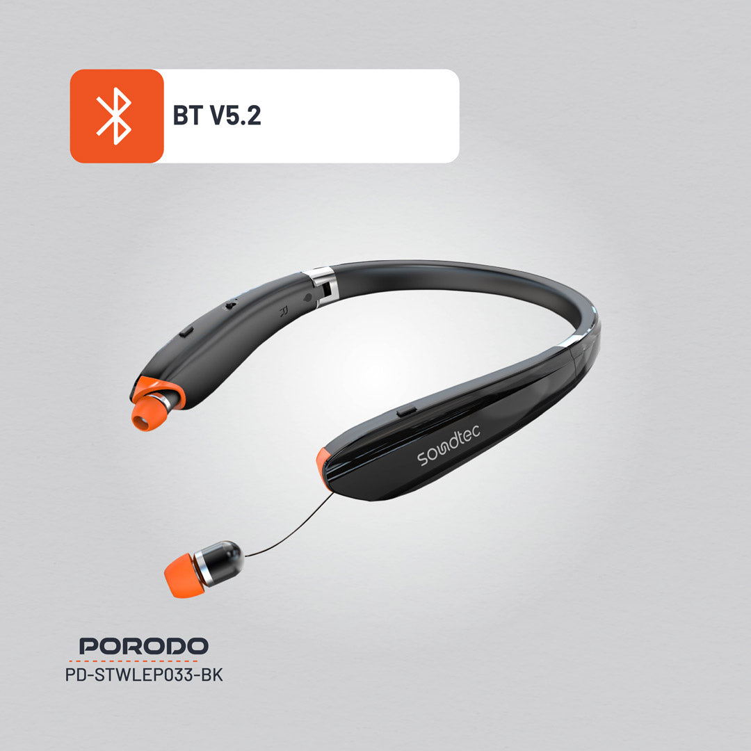 Porodo Soundtec Bluetooth Neck Band with Extendable Earbuds - PD-STWLEP033-BK