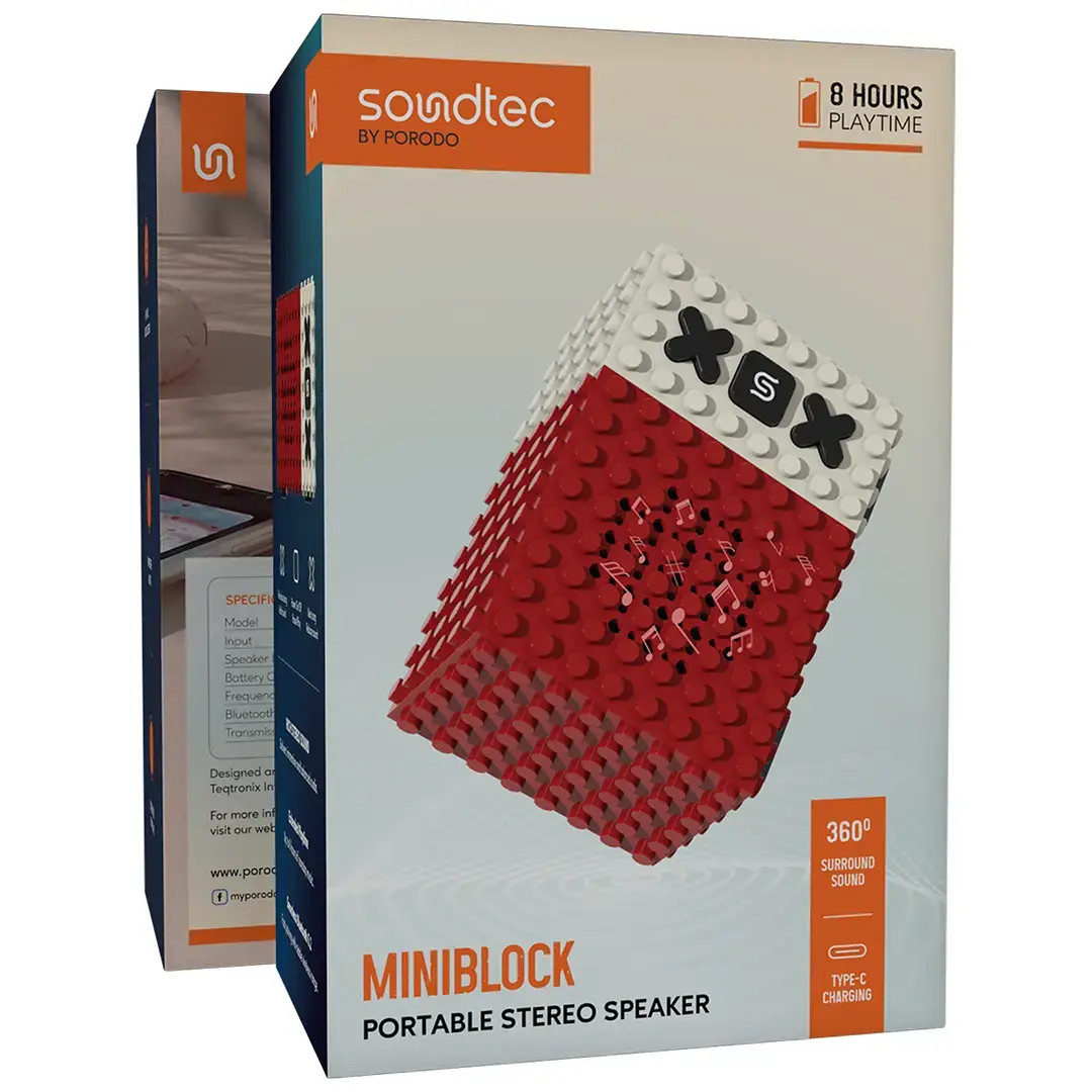 Porodo Soundtec MiniBlock Portable Stereo Speaker - PDSTDW16RD