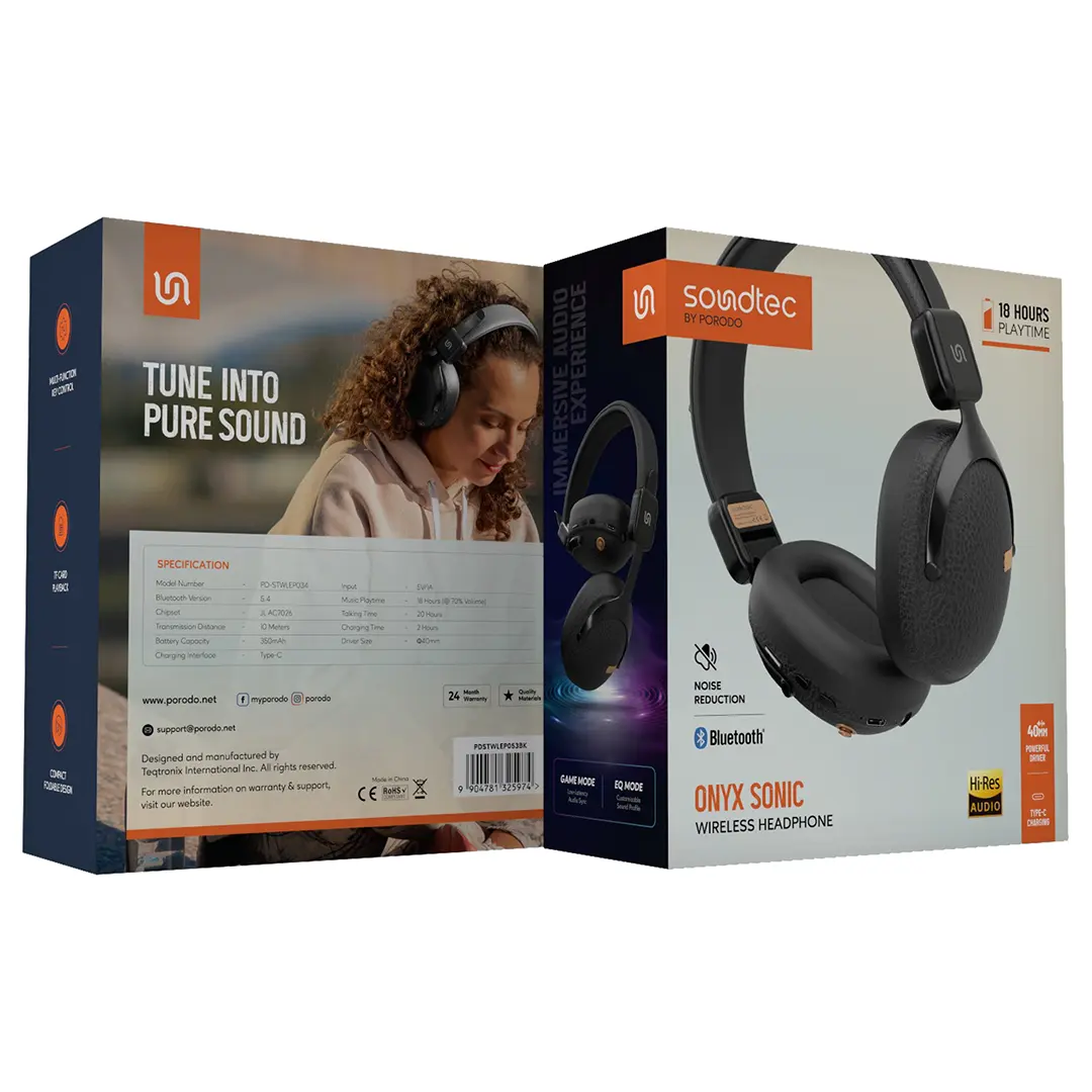 Porodo Soundtec Onyx Sonic Wireless Headphone - PDSTWLEP053BR