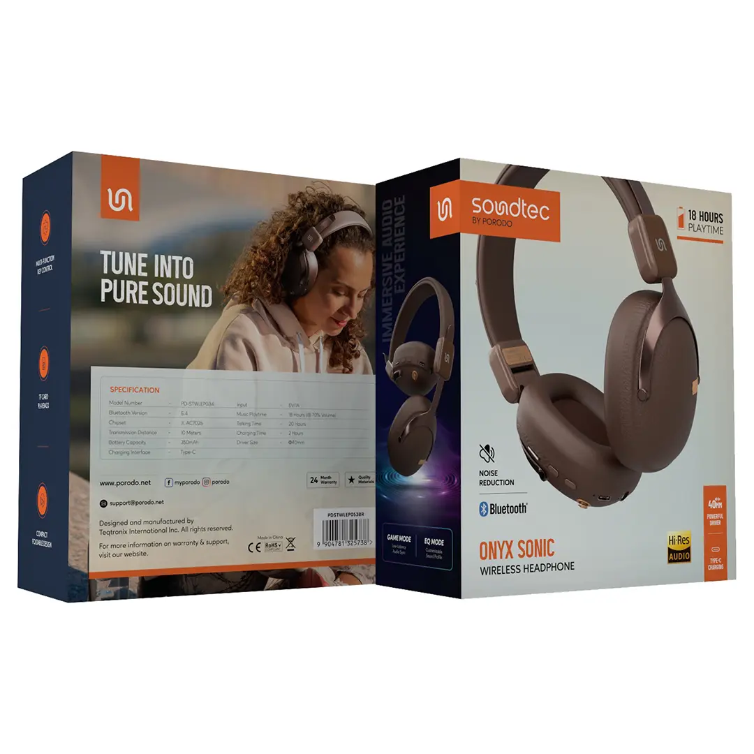 Porodo Soundtec Onyx Sonic Wireless Headphone - PDSTWLEP053BR