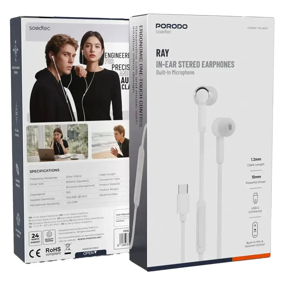 Porodo Soundtec RAY سماعات استيريو داخل الأذن - أبيض
