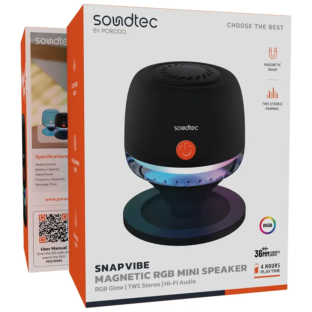 Porodo Soundtec Snap Vibe Magnetic RGB Mini Speaker - PDSTRWMBK