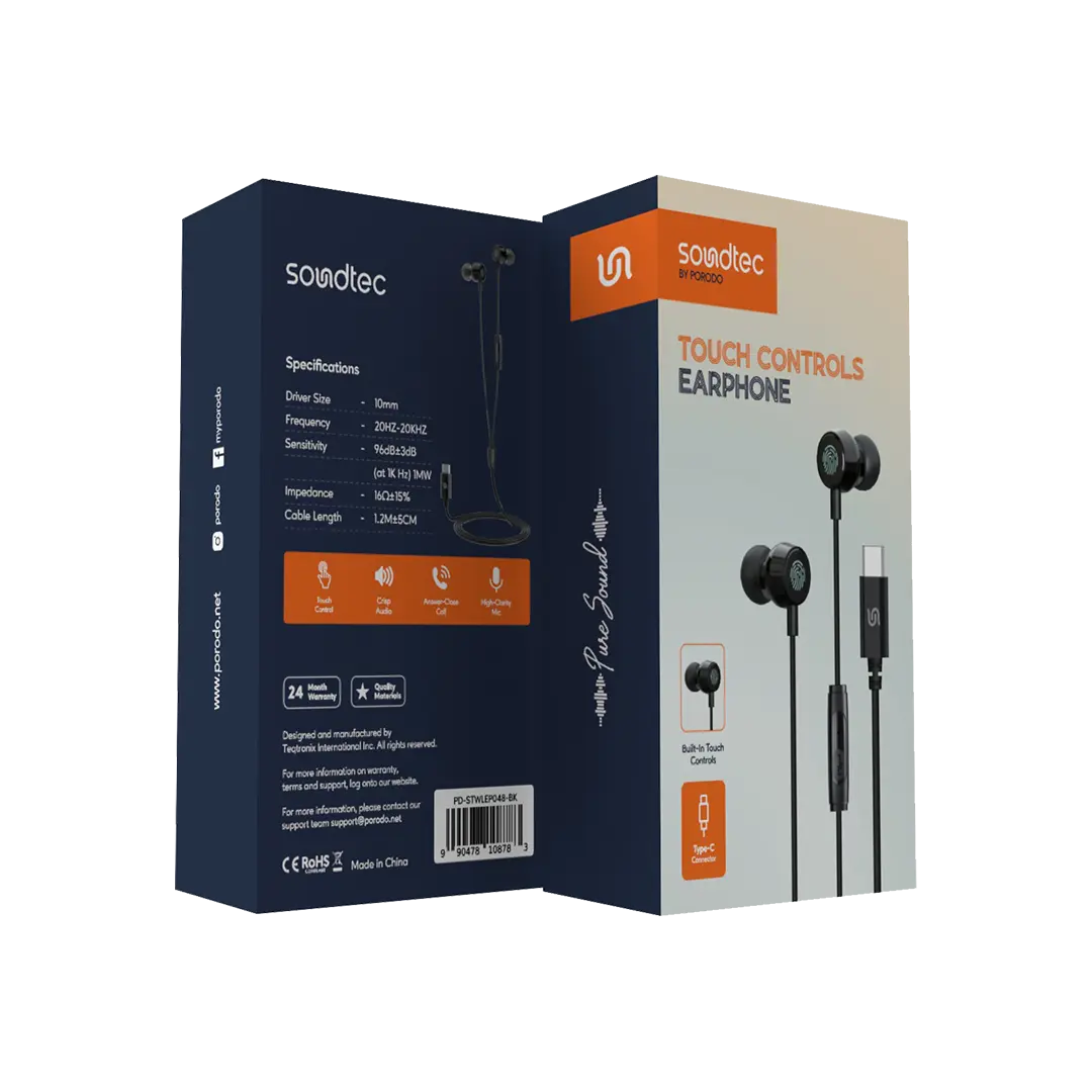 Porodo Soundtec Touch Controls Earphone - PD-STWLEP048-BK