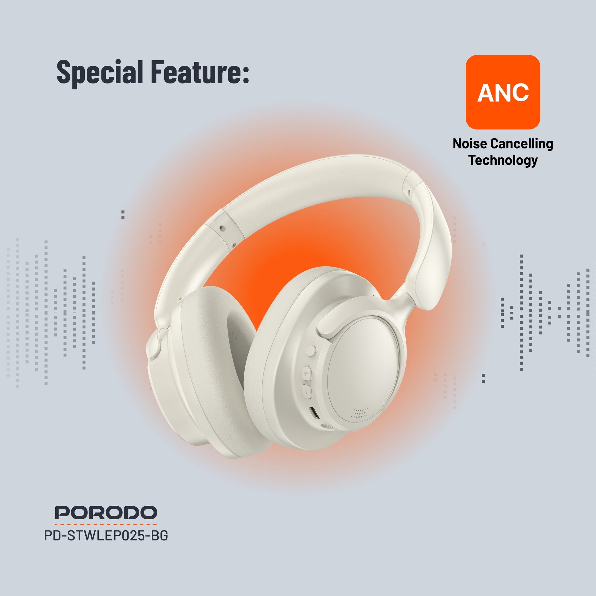 Porodo Soundtec Zen Active Noise-Cancellation Headphone - PD-STWLEP025-BK
