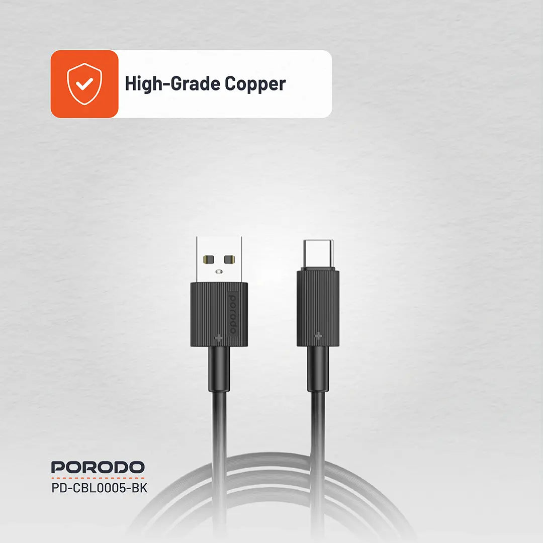 Porodo USB-A to USB-C Durable Charging Cable - PDCBL0005BK