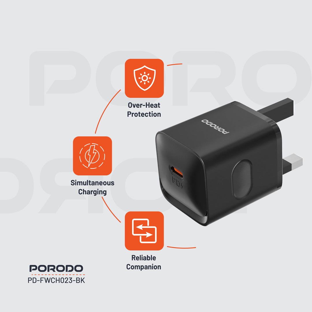 Porodo USB-C Power Delivery Wall Charger - PDFWCH023BK