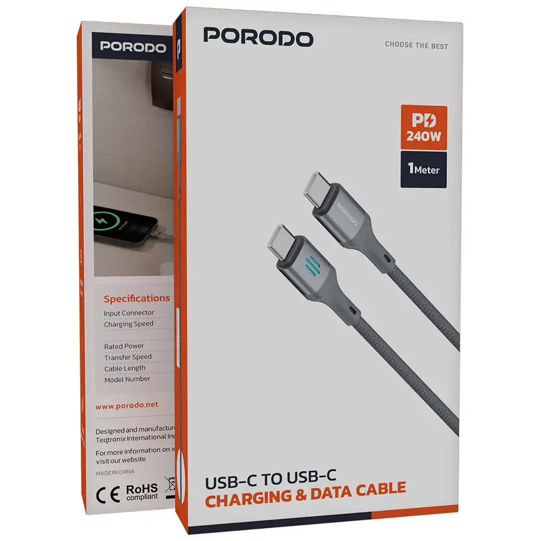 Porodo USB-C To USB-C Charging & Data Cable PD 240W - PDDC240SL