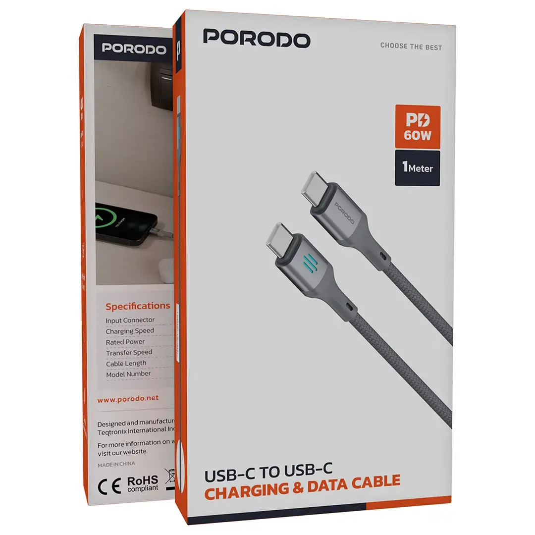 Porodo USB-C To USB-C Charging & Data Cable PD 60W - PDDC60SL
