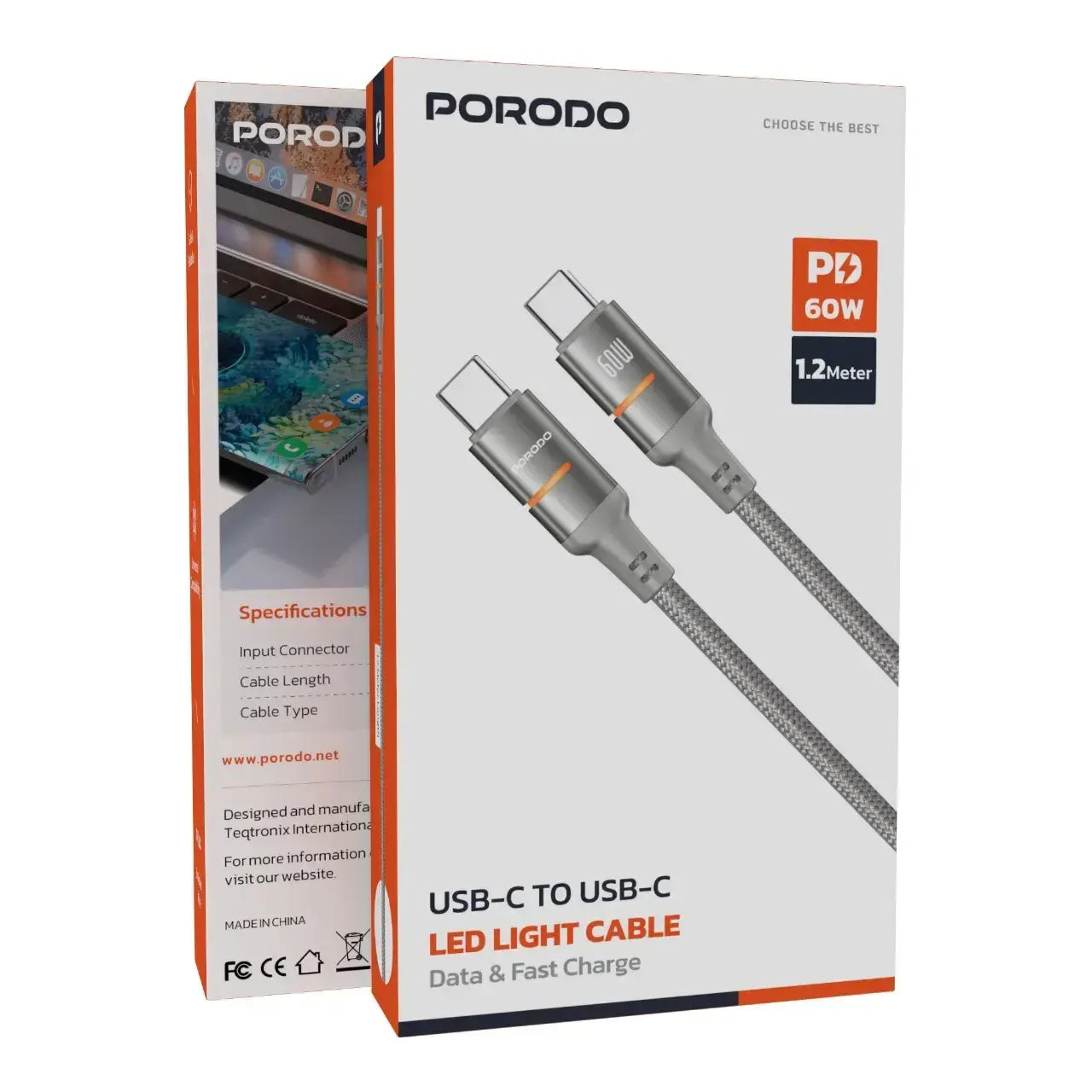 Porodo USB-C To USB-C LED Light Cable - PDCBL0028GYC