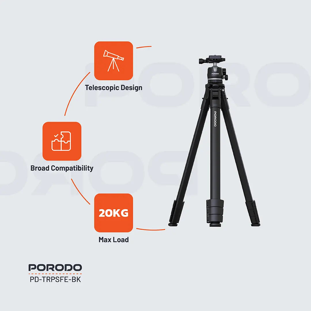 Porodo Ultra-Light Aluminum Tripod - PD-TRPSFE-BK