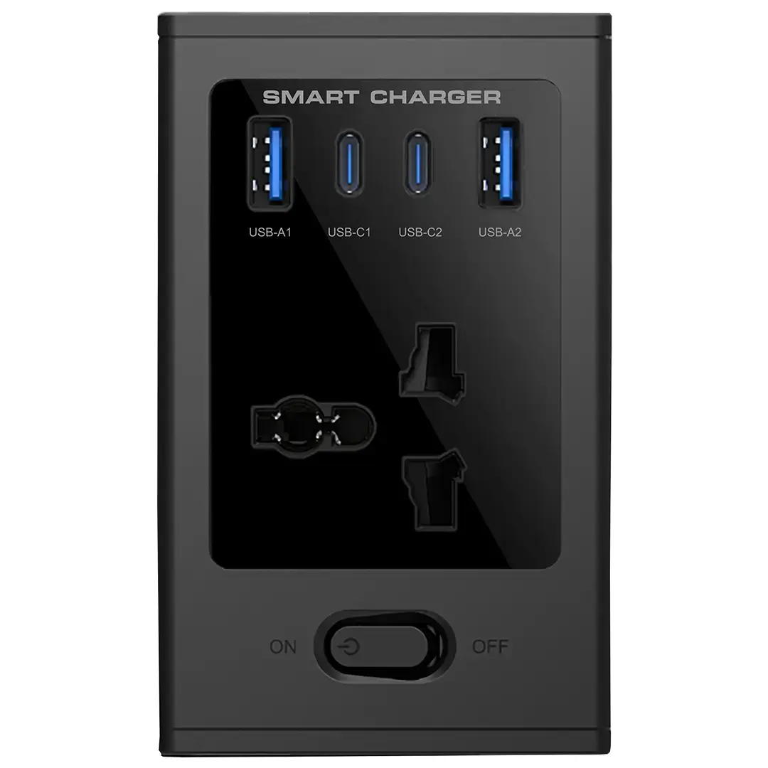 Porodo Universal GaN Multi-Port Cube Adapter with 4 AC Sockets - PDUNS8430BK