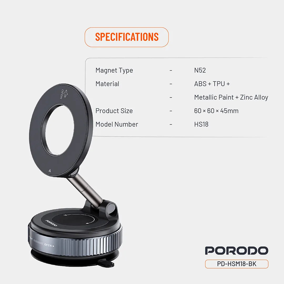 Porodo Vacuseal Rotate-Lock Magsafe Mount - PD-HSM18-BK