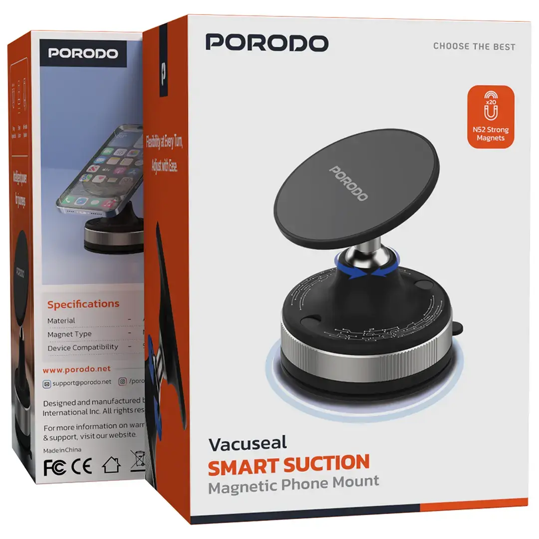 Porodo Vacuseal Smart Suction Magnetic Phone Mount - PD-HSM27-bk