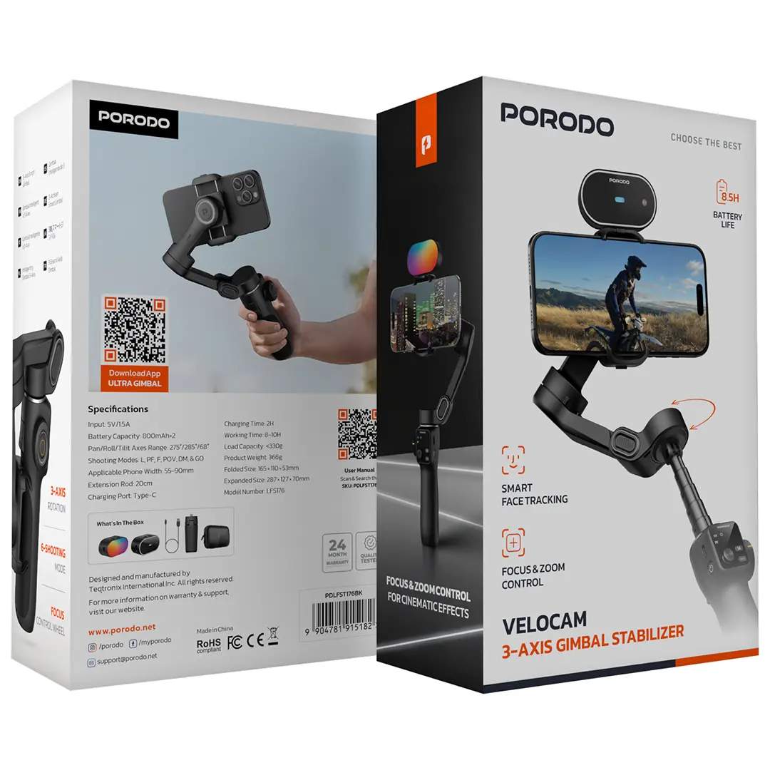 Porodo velocam 3-AXIS Gimbal Stabilizer - PDLFST176BK