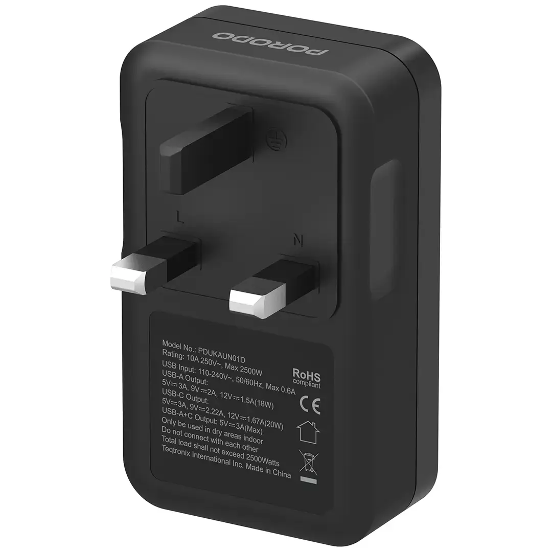 Porodo Velocitas Universal AC Wall Socket - PDUKAUN01DBK