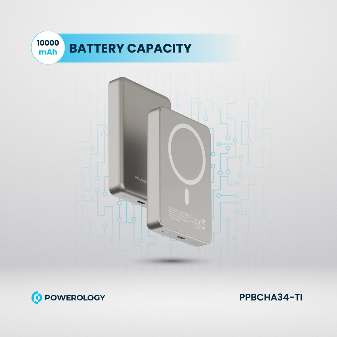 Powerology بنك طاقة سبيتيللي المصنوع من الألومنيوم بسعة 10000 مللي أمبير مع خاصية الشحن السريع PD بقوة 20 واط - PPBCHA34TI - تيتانيوم