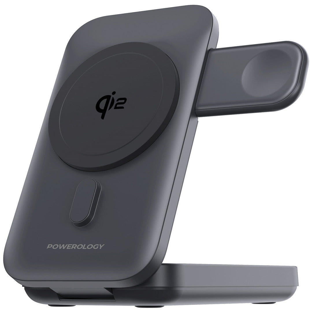Powerology بنك طاقة بسعة 10000 مللي أمبير بتقنية Qi2 - 15 واط يدعم شحن أجهزة iPhone 16 Magsafe - لشحن الساعات - PPBCHA35-BK - أسود