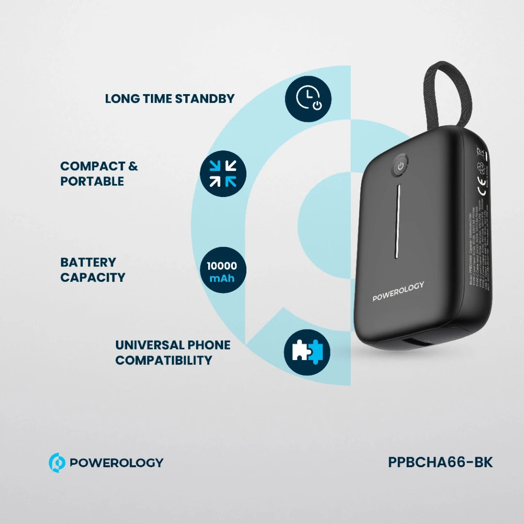 Powerology 10000mAh Power Bank - PPBCHA66-BK - Black
