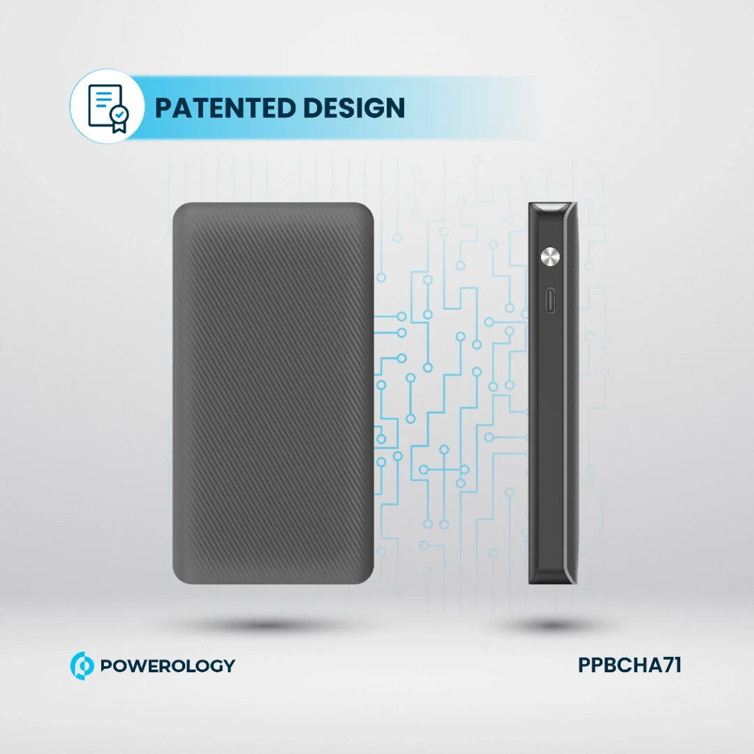 Powerology 10000mAh Retractable Cable Power Bank - PPBCHA71 - Black