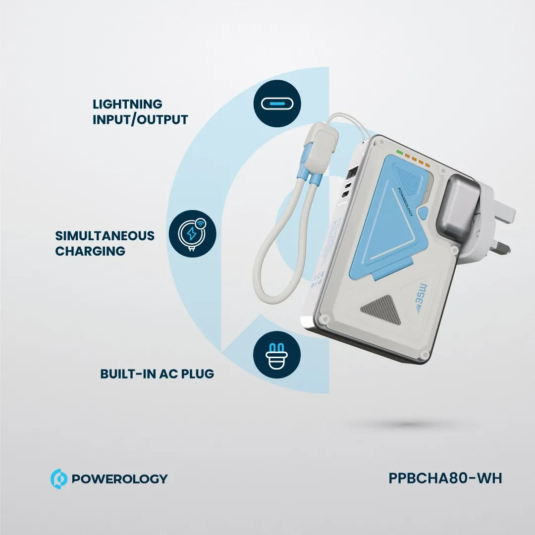Powerology شاحن حائط ماج سيف بسعة 10000 مللي أمبير - PPBCHA80-WH - أبيض