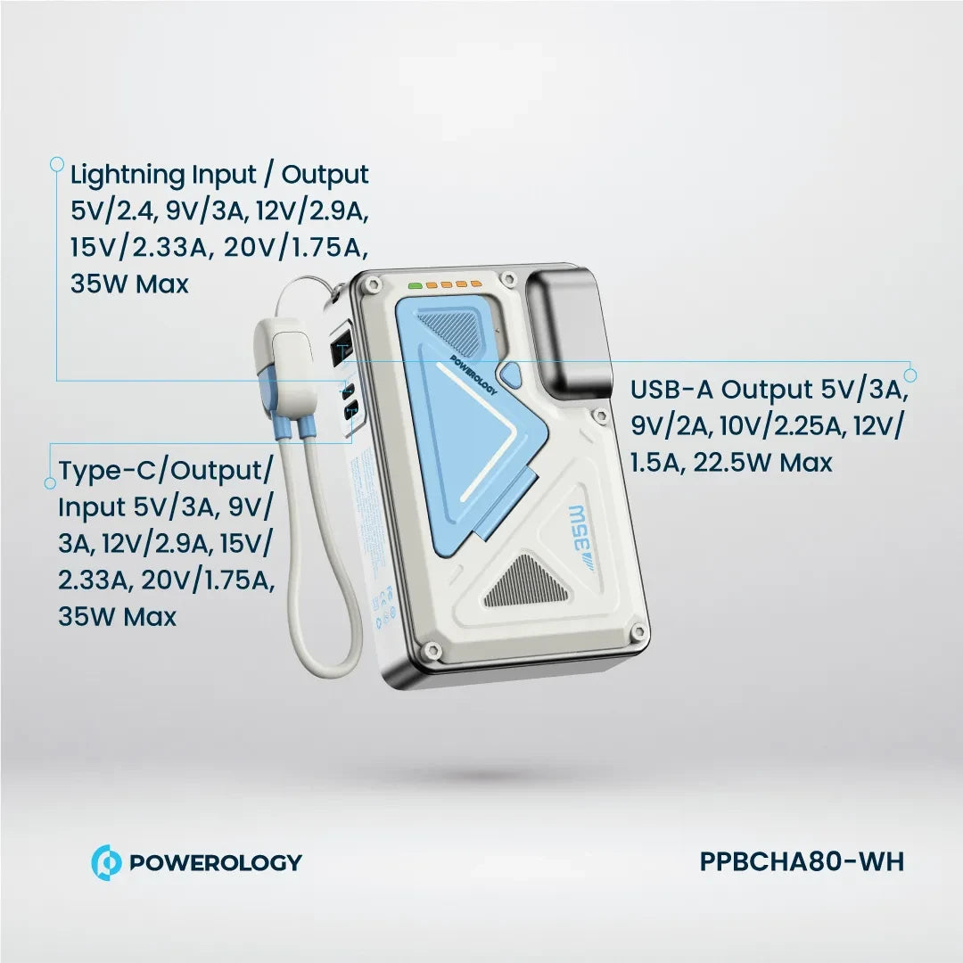 Powerology شاحن حائط ماج سيف بسعة 10000 مللي أمبير - PPBCHA80-WH - أبيض