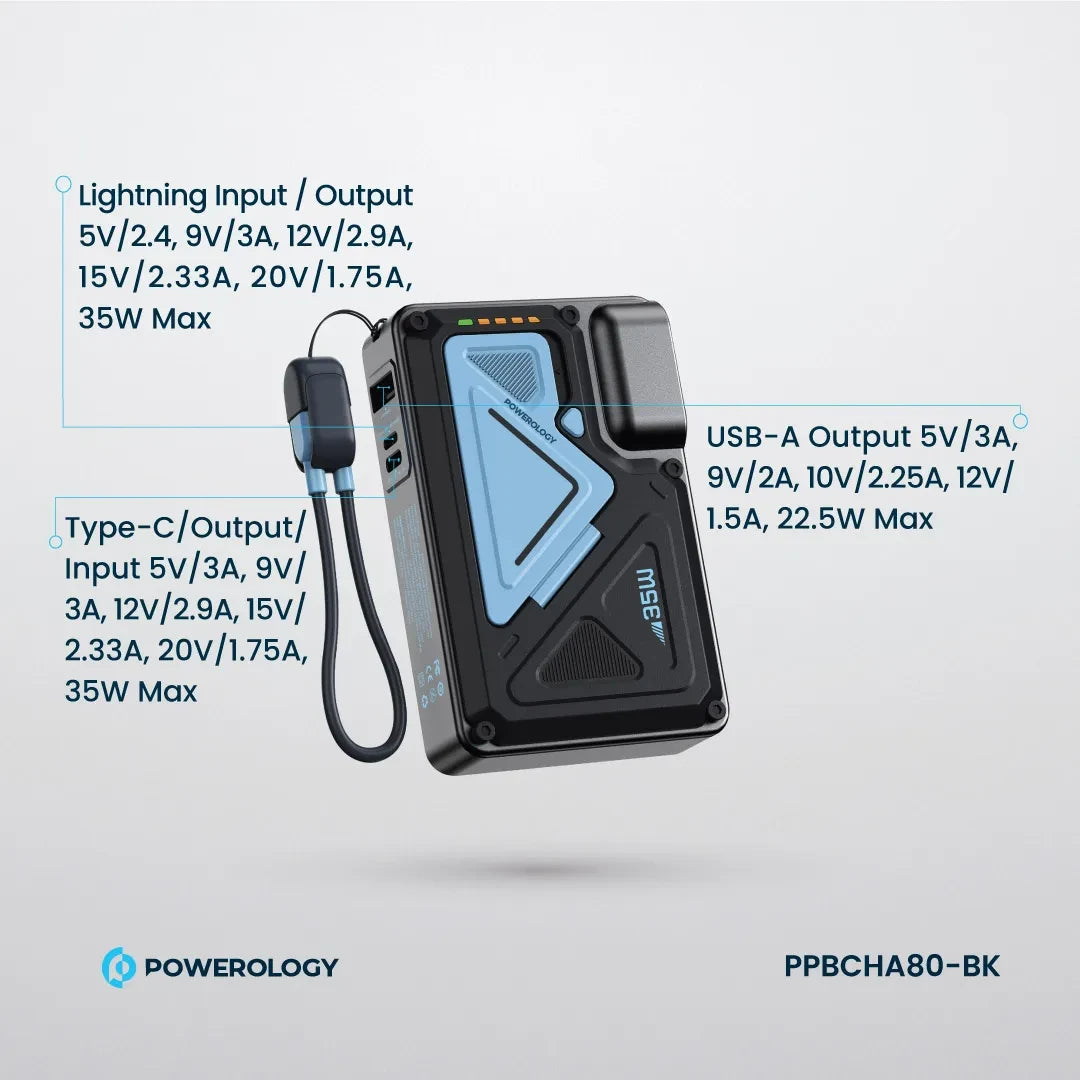 Powerology شاحن حائط ماج سيف بسعة 10000 مللي أمبير - PPBCHA80-BK - أسود