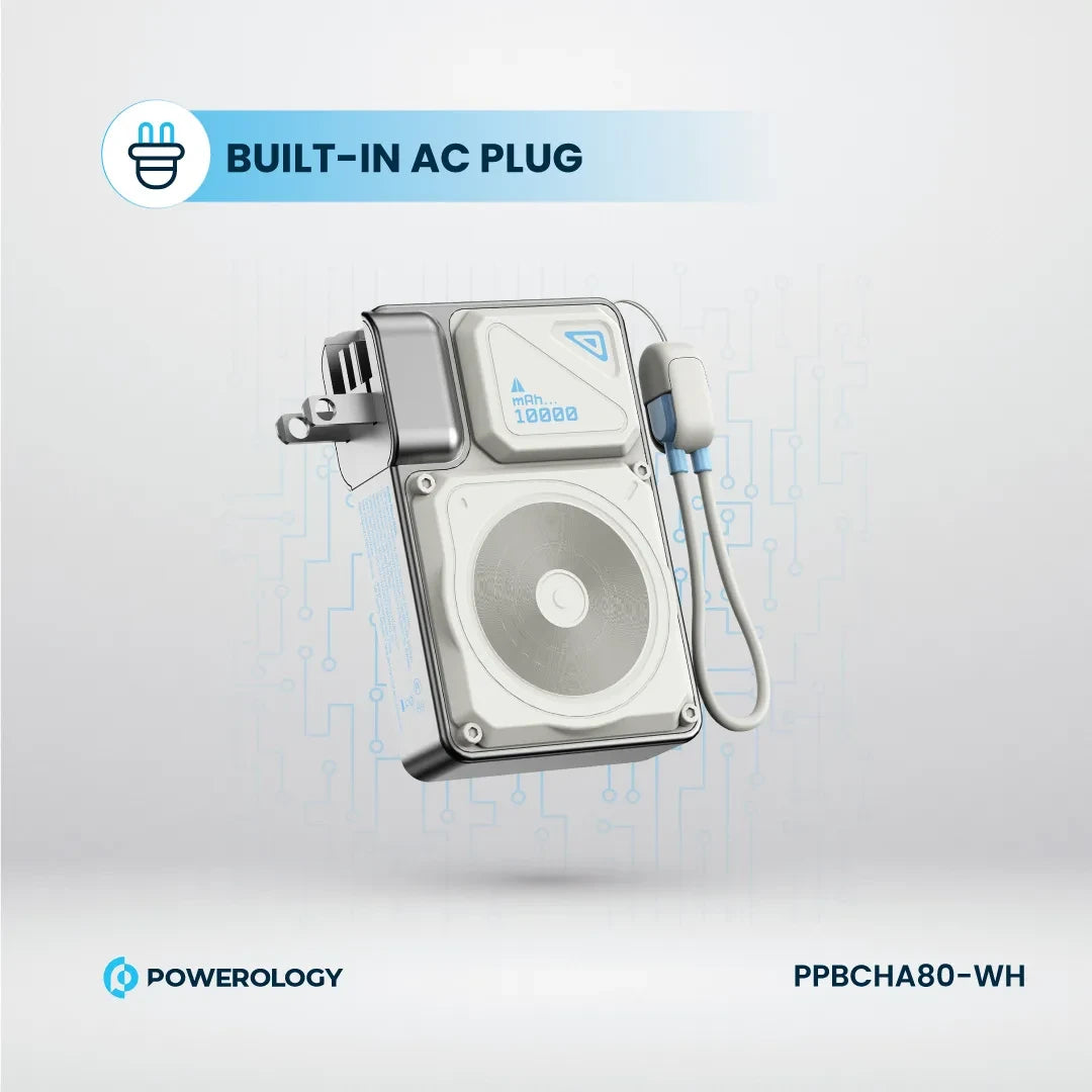 Powerology شاحن حائط ماج سيف بسعة 10000 مللي أمبير - PPBCHA80-WH - أبيض