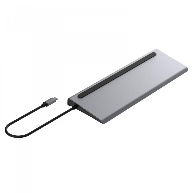 Powerology موزع USB-C متعدد الشاشات 11 في 1 وحامل للكمبيوتر المحمول - P11CHBMCGY - رمادي