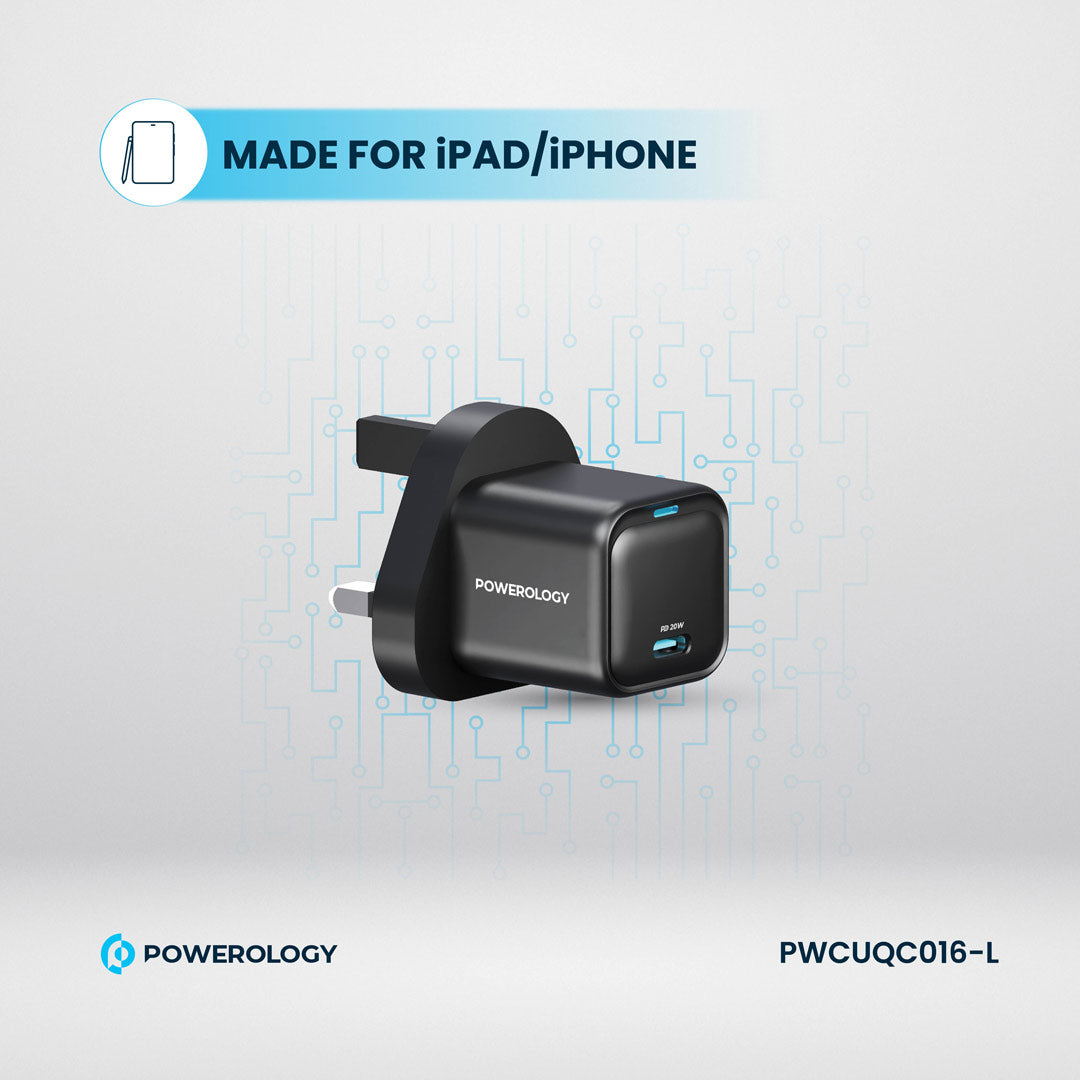 Powerology UK Ultra-Compact GaN Charger - PWCUQC016 - Black