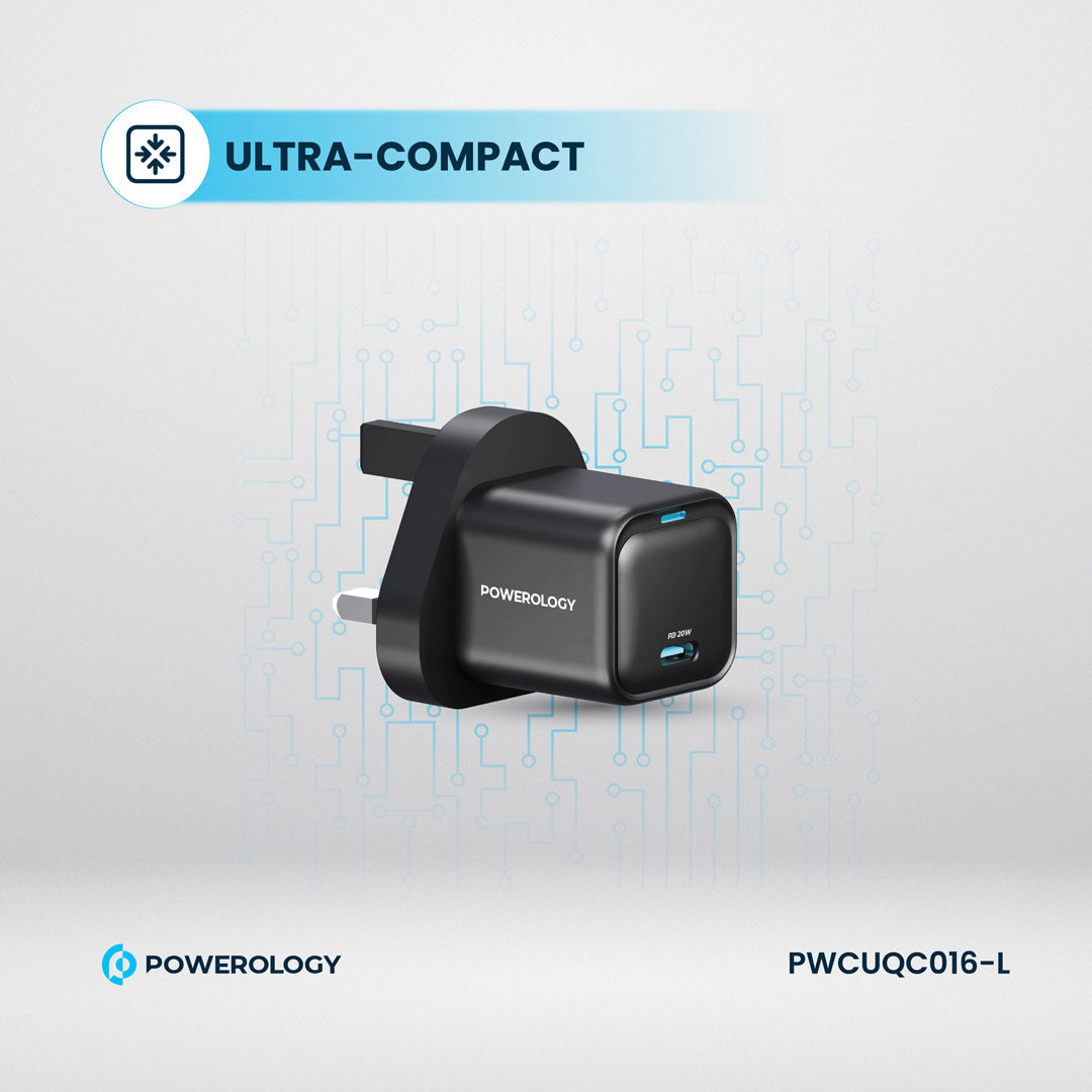 Powerology UK Ultra-Compact GaN Charger - PWCUQC016 - Black
