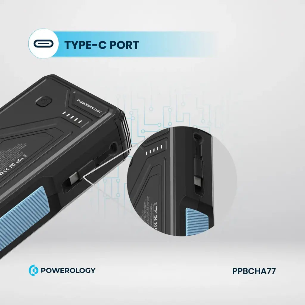 Powerology باور بانك شمسي بشحن لاسلكي 27000 مللي أمبير PD 20 واط - أسود