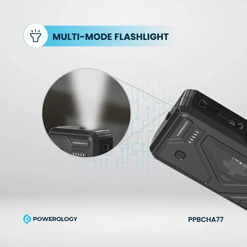 Powerology باور بانك شمسي بشحن لاسلكي 27000 مللي أمبير PD 20 واط - أسود