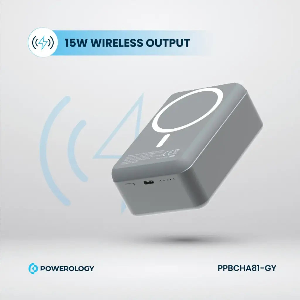 Powerology بنك طاقة MagSafe من الألومنيوم بسعة 30000 مللي أمبير - PPBCHA81-GY - رمادي داكن