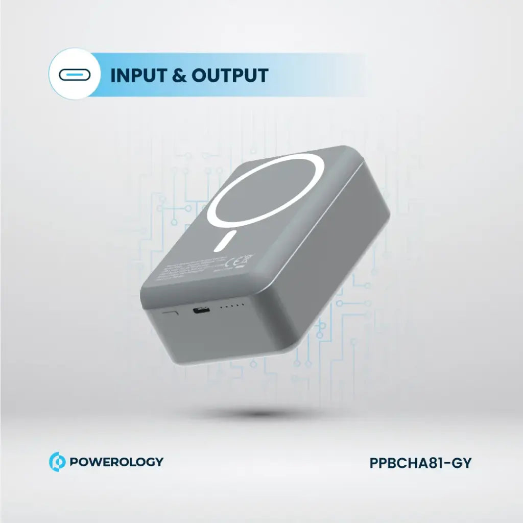 Powerology بنك طاقة MagSafe من الألومنيوم بسعة 30000 مللي أمبير - PPBCHA81-GY - رمادي داكن