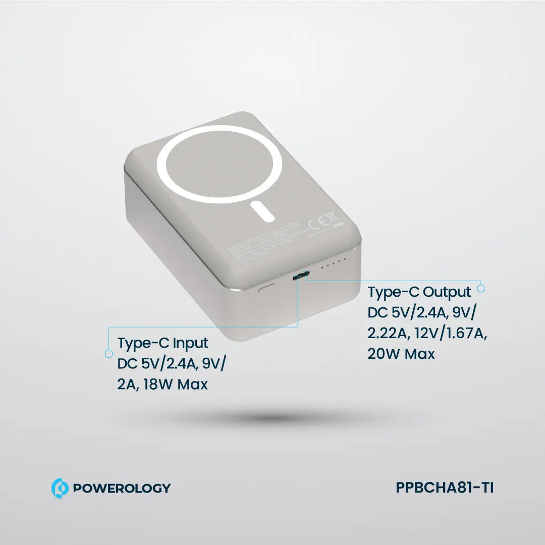 Powerology بنك طاقة MagSafe من الألومنيوم بسعة 30000 مللي أمبير - PPBCHA81-TI - تيتانيوم