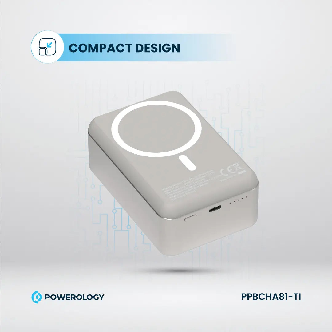 Powerology بنك طاقة MagSafe من الألومنيوم بسعة 30000 مللي أمبير - PPBCHA81-TI - تيتانيوم